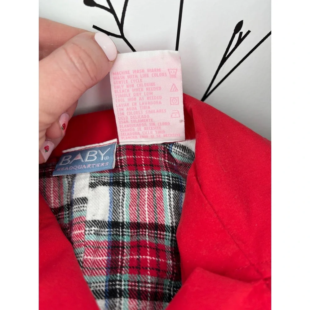 Baby Headquarters Red Double Breasted Pea Coat Plaid Lined Girls‎ 6/9 Months